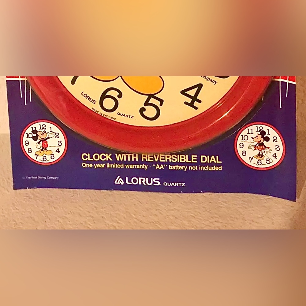 Vintage Disney Mickey Mouse Lorus Quartz 1987 Reversible Face Plate Wall Clock - Picture 3 of 14